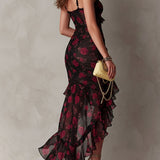 Renate™ | Elegantes Boho-Maxikleid mit Rosen-Print und Rüschen