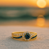 Bague de fiançailles avec zircon bleu et ornements en cristal