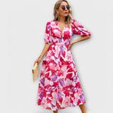 Robe maxi abstraite avec manches bouffantes