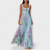 Rosalind | Robe Maxi en Chiffon Floral Plissé avec Ceinture à la Taille