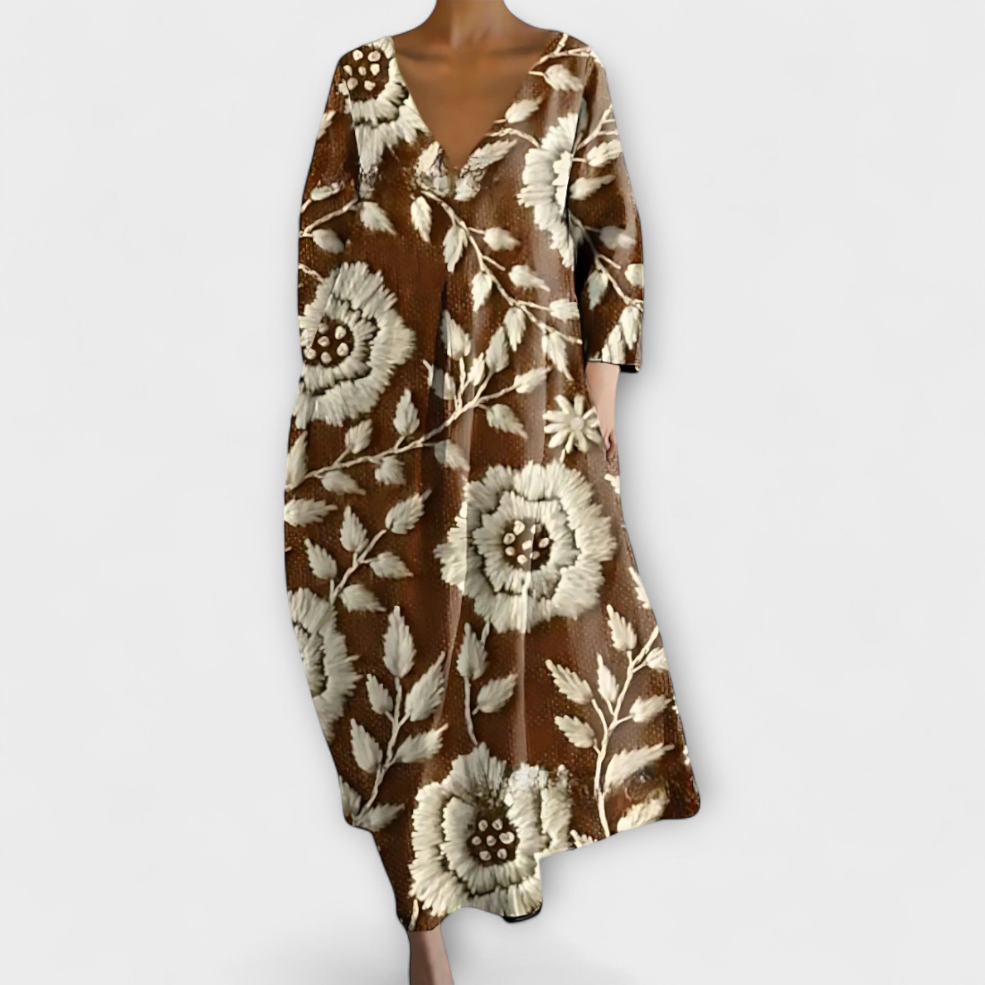 Fiona - Robe longue et colorée avec décolleté en V