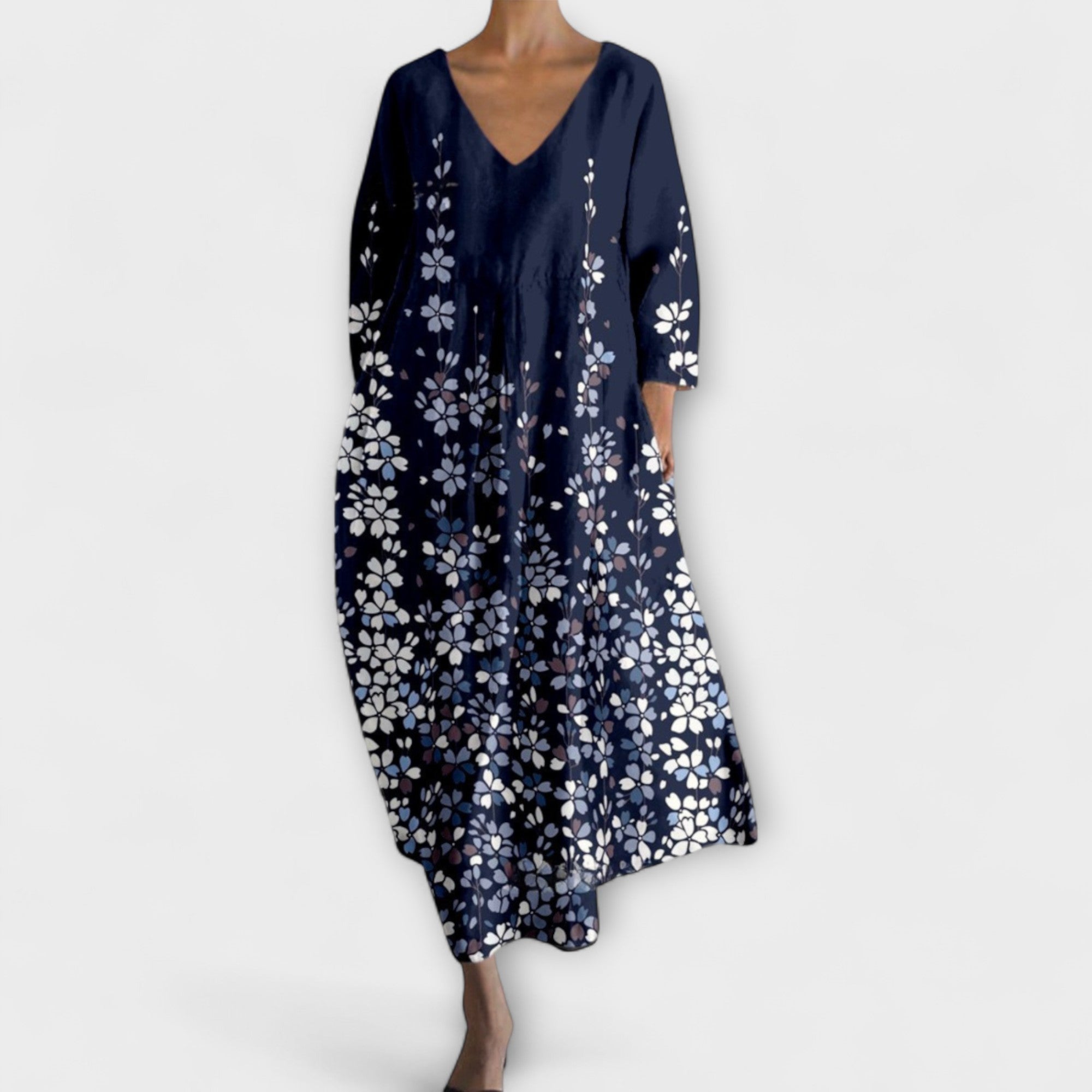 Fiona - Robe longue et colorée avec décolleté en V
