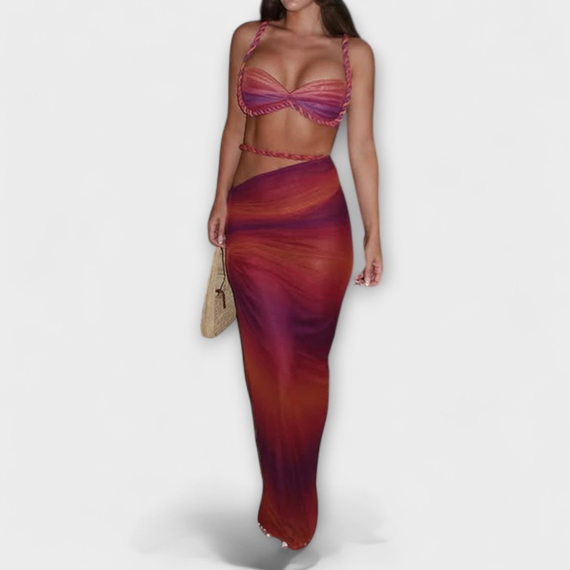 Jane - Duo de Crop Top à Tresses en Dégradé Chic et Jupe Overskirt