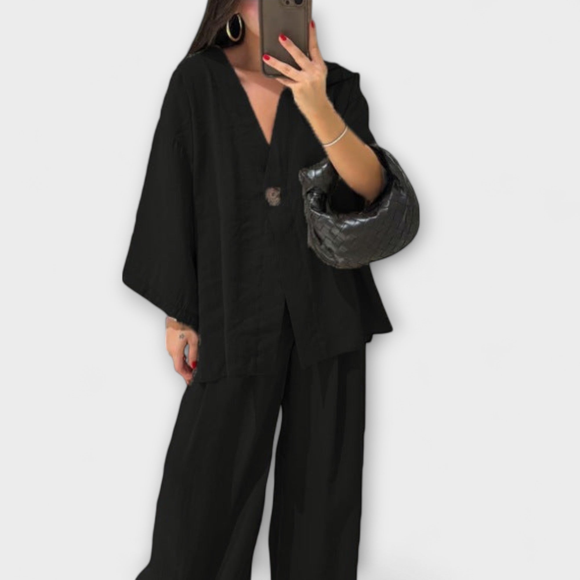 Jacqueline - Duo Haut à Col V Décontracté et Pantalon
