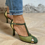Taviana - Patchwork-Pumps mit T-Riemen und geschlossener Zehenpartie