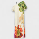 Skylar - Robe maxi à imprimé floral, décolleté asymétrique et manches bouffantes