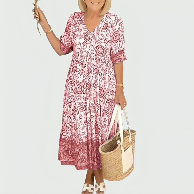 Constance | Robe Midi à Imprimé Floral avec Ourlet à Volants