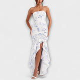 Zuri - Robe Maxi Slim Fit Off-Shoulder avec ourlet asymétrique
