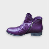 Wiebke | Gerafftes Leder mit Reißverschluss Stiefeletten