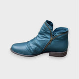 Wiebke | Gerafftes Leder mit Reißverschluss Stiefeletten