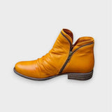 Wiebke | Gerafftes Leder mit Reißverschluss Stiefeletten