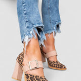 Selveta - Wildleder-Sandalen mit Leopardenmuster und stabilem Absatz