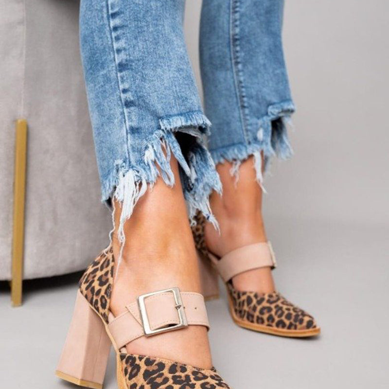Selveta - Wildleder-Sandalen mit Leopardenmuster und stabilem Absatz