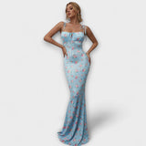 Thalia - Robe de bal à imprimé floral avec bretelles nouées
