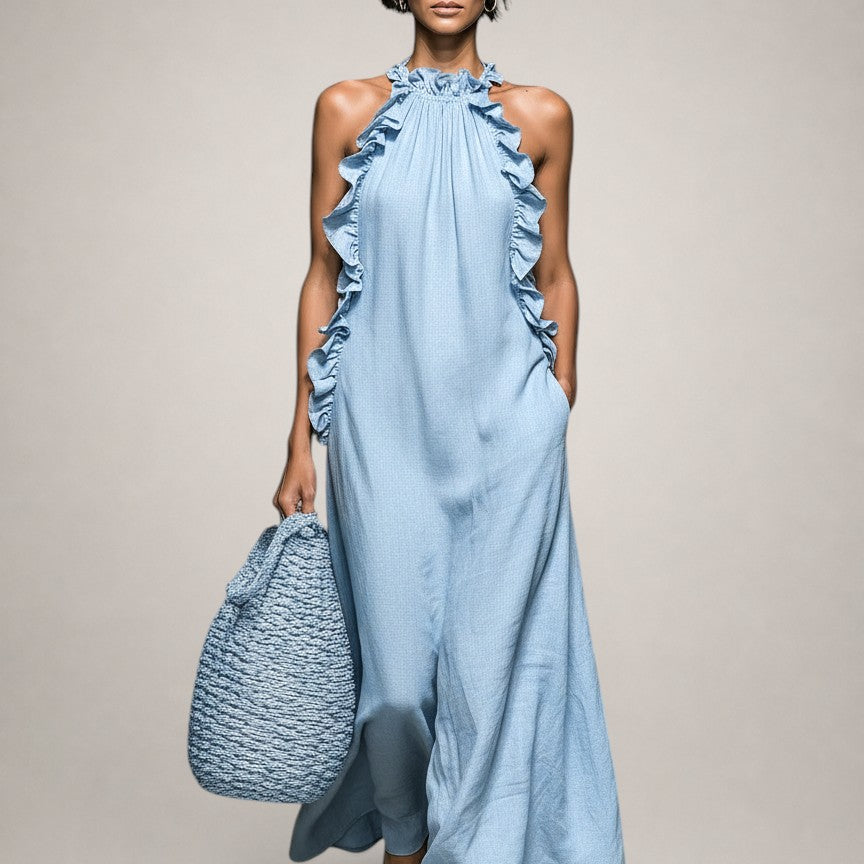 Helene | Ärmelloses Leinen-Maxikleid mit Rüschen