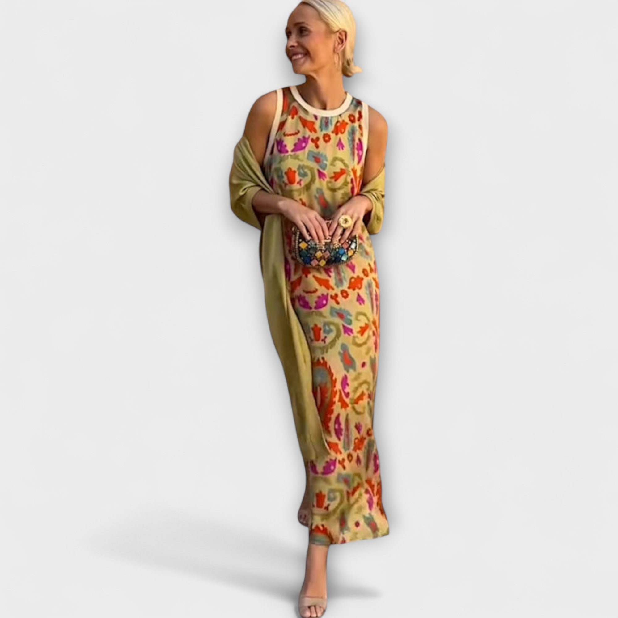 Elveria – Robe maxi avec cardigan assorti