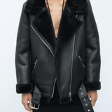 Gunhild | Gefütterte Bikerjacke mit Fellkragen Jacke