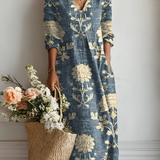 Delphine™ | Robe midi en lin à grands motifs floraux botaniques
